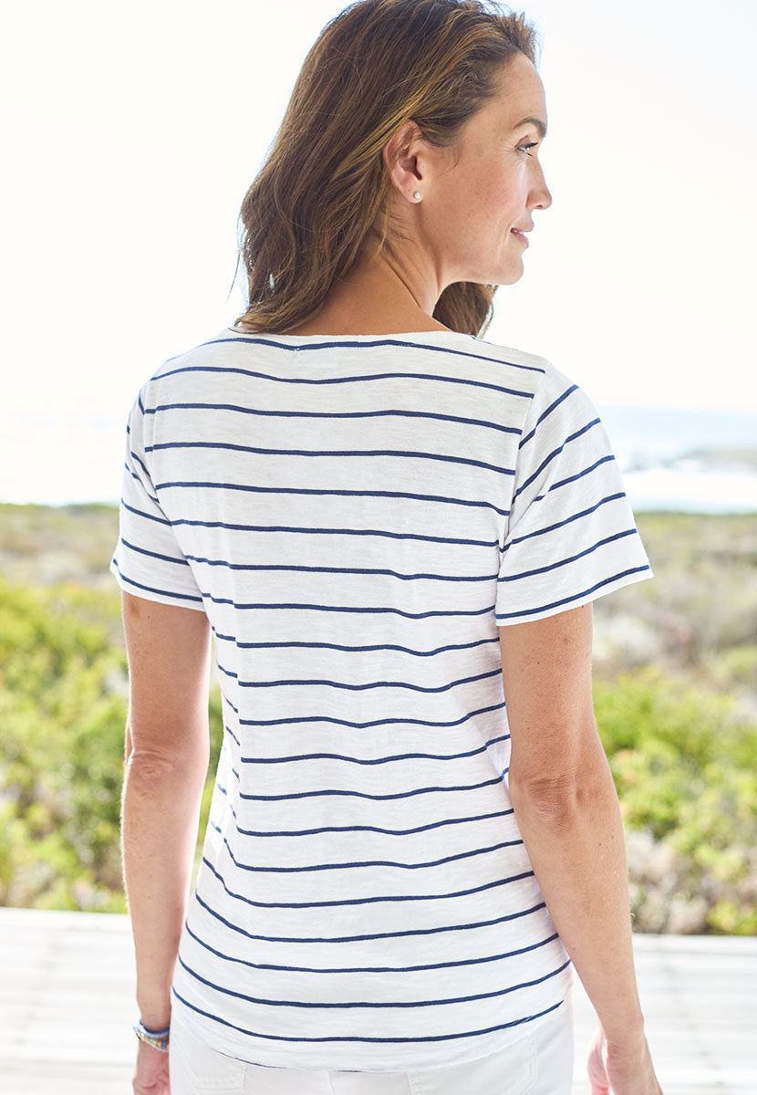 Jody Cotton Top - Navy Stripe Back View