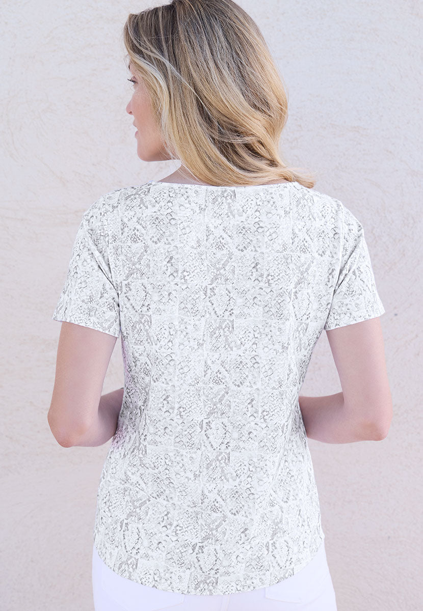 Jody Short Sleeve V-Neck Cotton Top - Silver Grey
