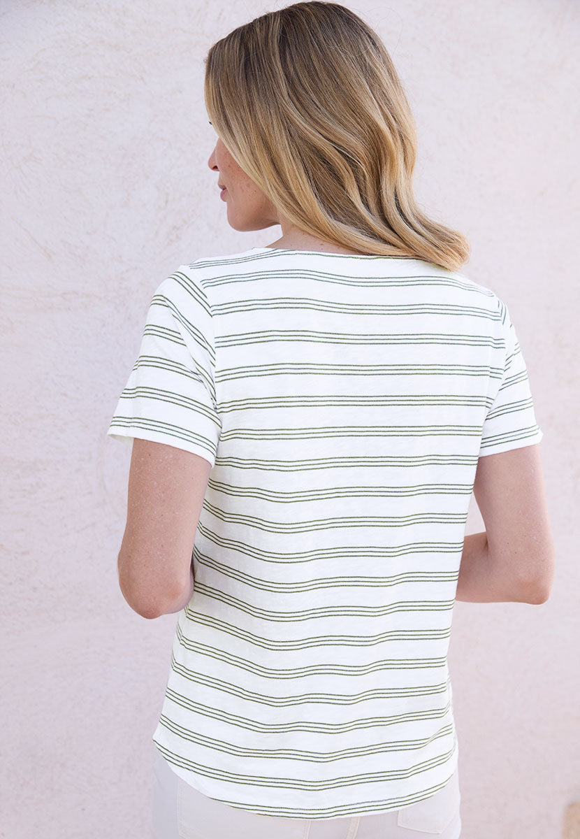Jody Short Sleeve V-Neck Cotton Top - Soft Khaki