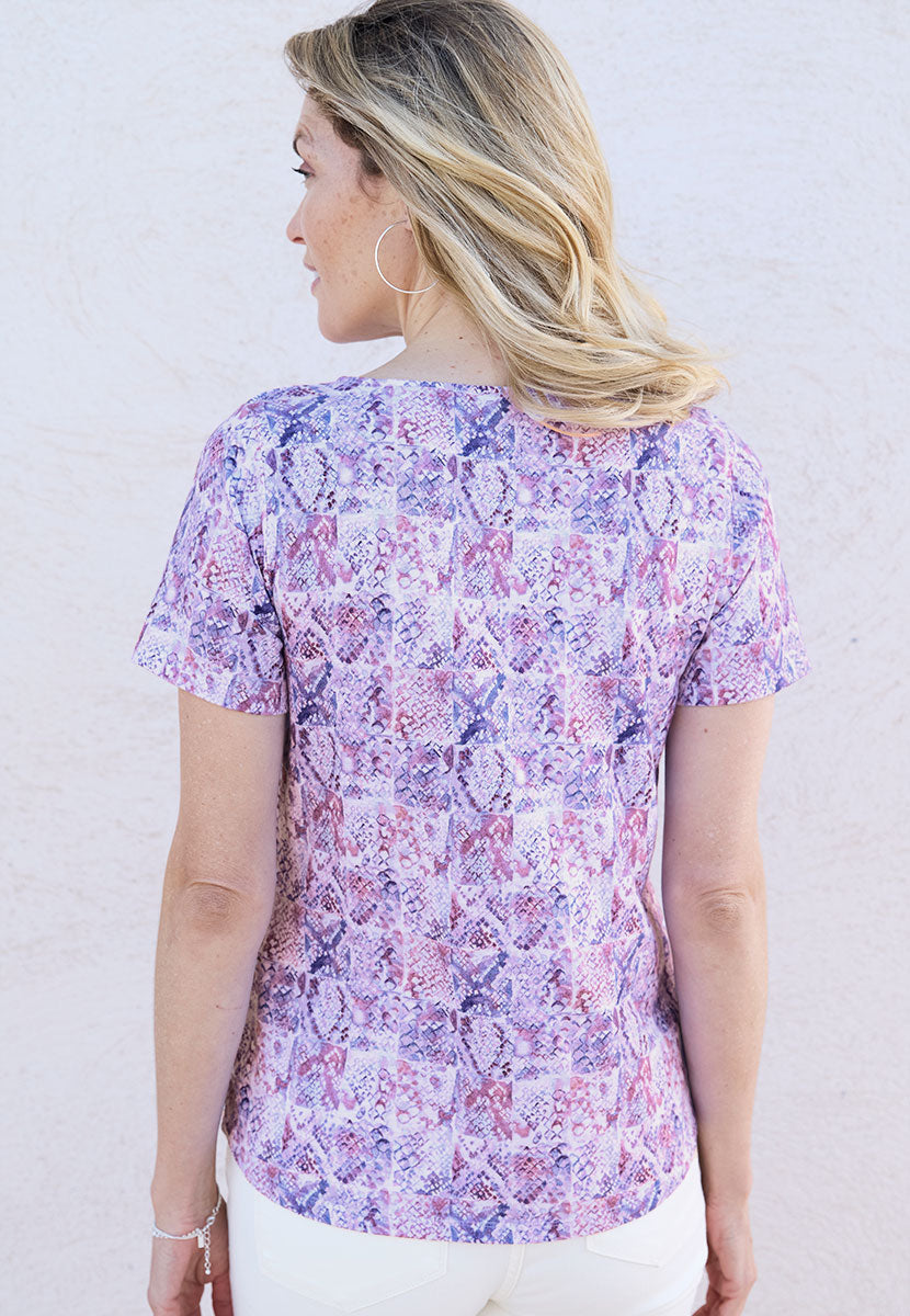 Jody Short Sleeve V-Neck Cotton Top - Soft Purple