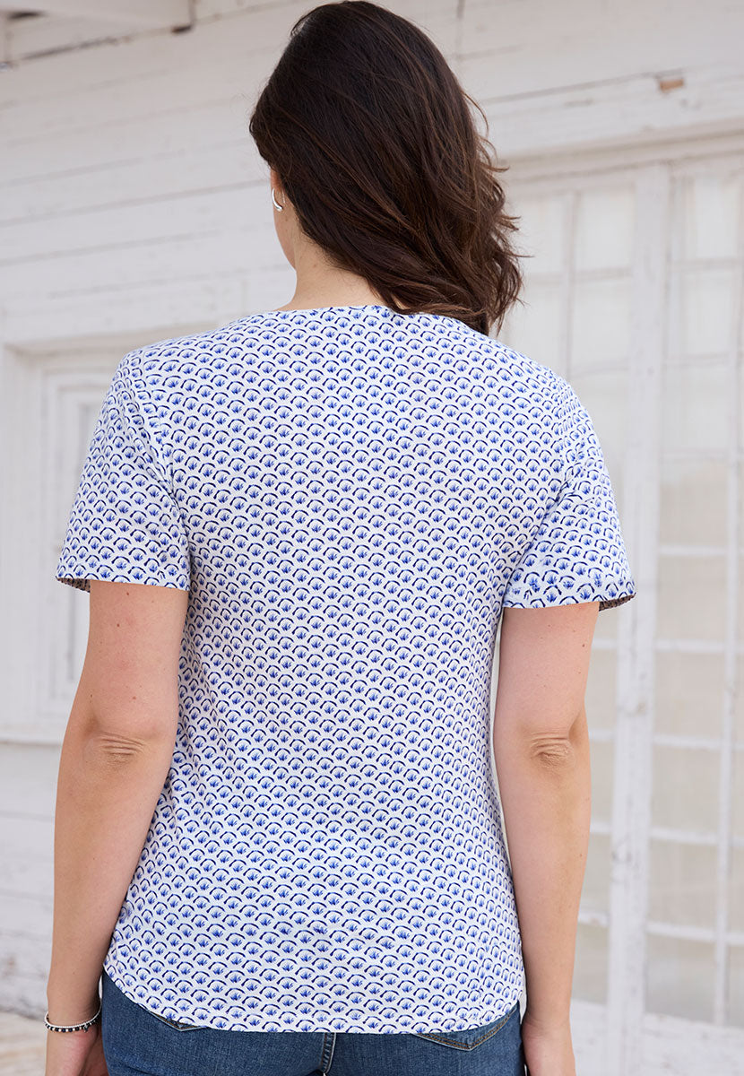 Jody Short Sleeve V-Neck Cotton Top - True Blue