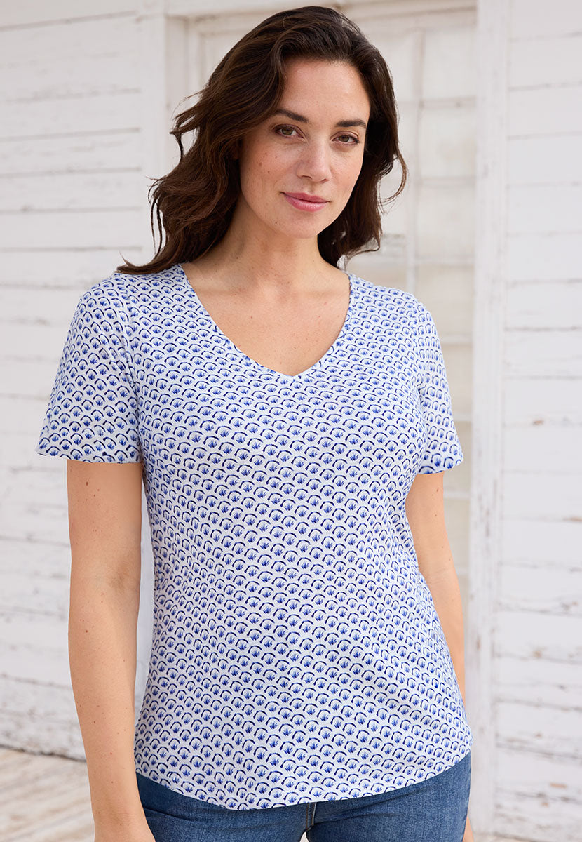 Jody Short Sleeve V-Neck Cotton Top - True Blue