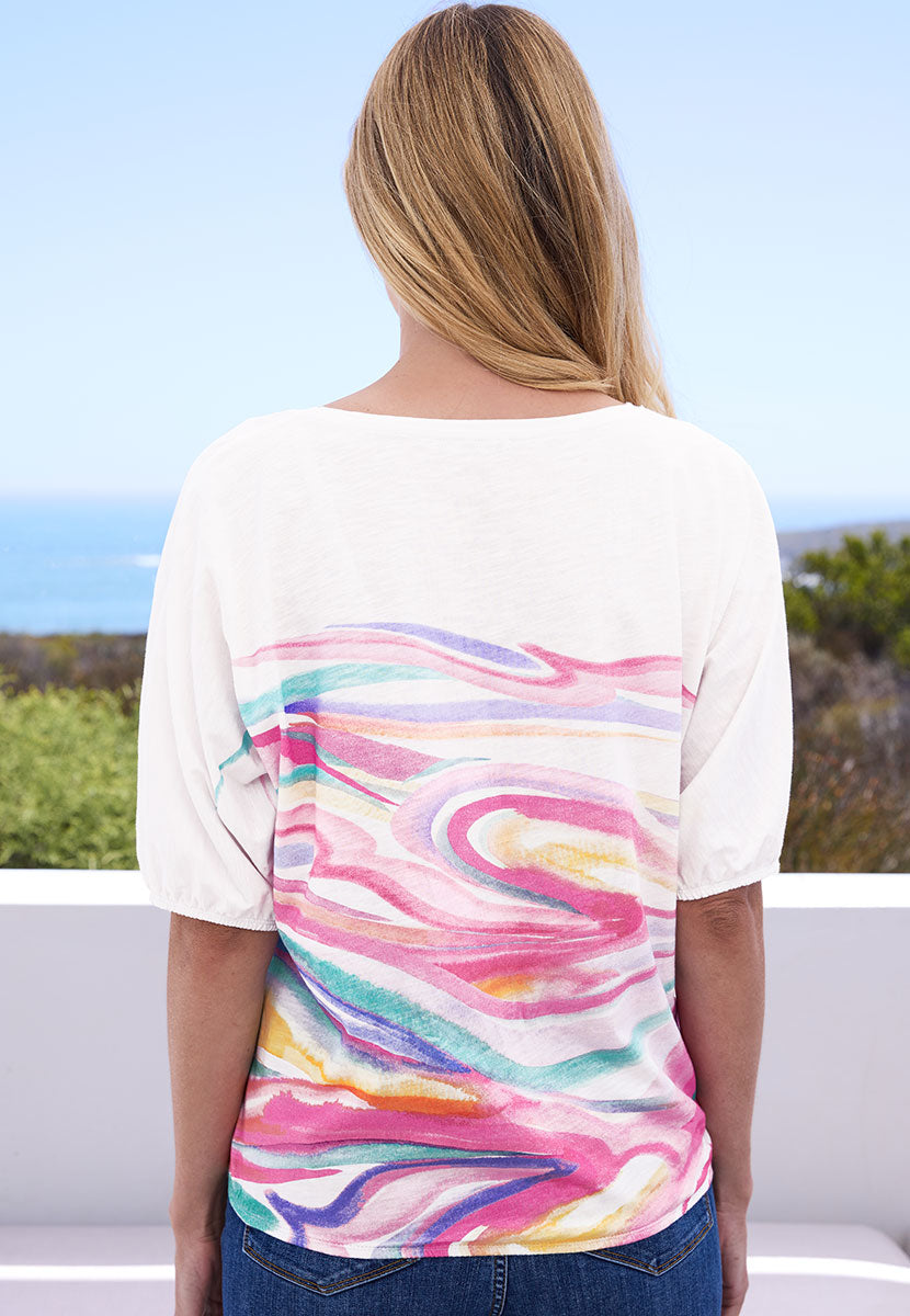 Josie Wide Neck Cotton Top - Sarlat Print