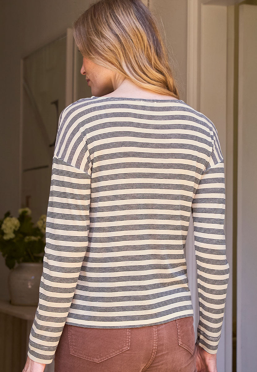 Juniper Long Sleeve Merino Blend Top - Navy Stripe