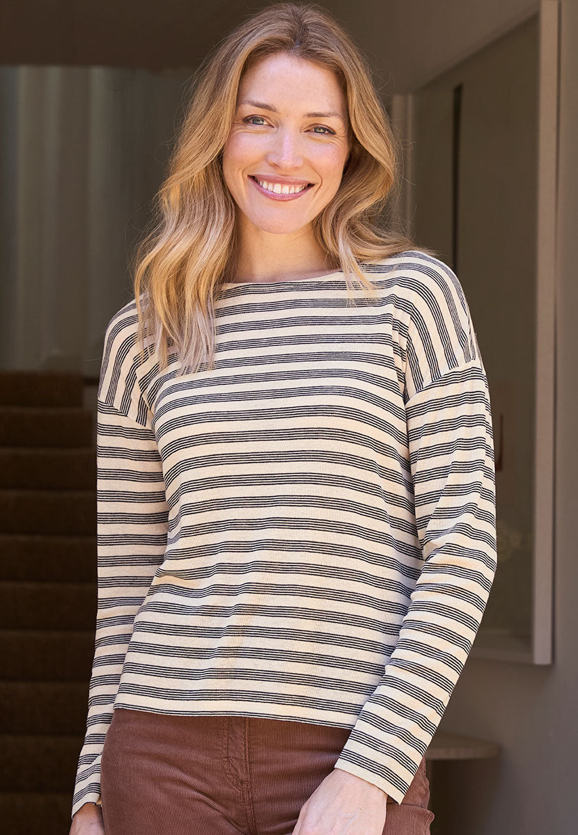 Juniper Long Sleeve Merino Blend Top - Navy Stripe