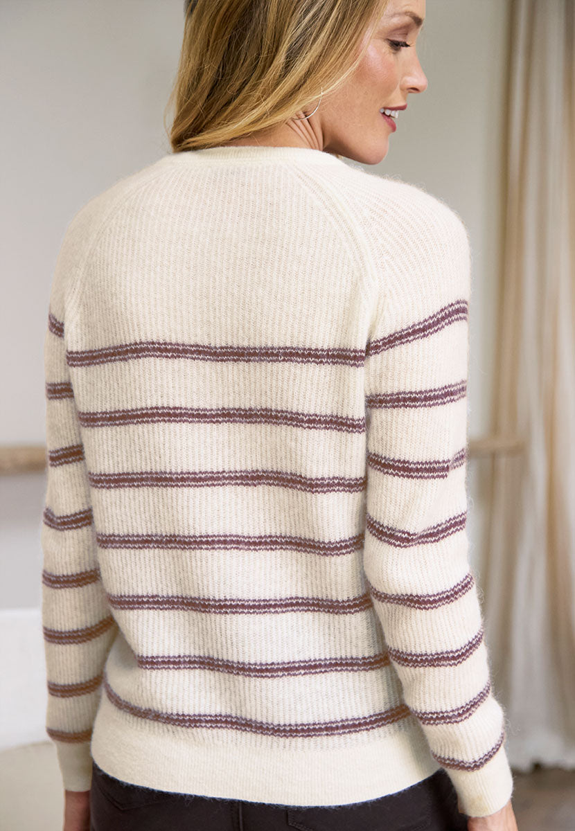 Kara Knitted Henley Jumper - Chocolate Stripe Back View