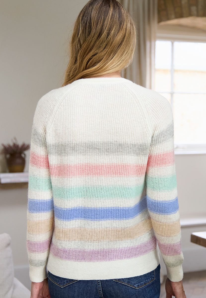Kara Knitted Henley Jumper - Rainbow Stripe Back View