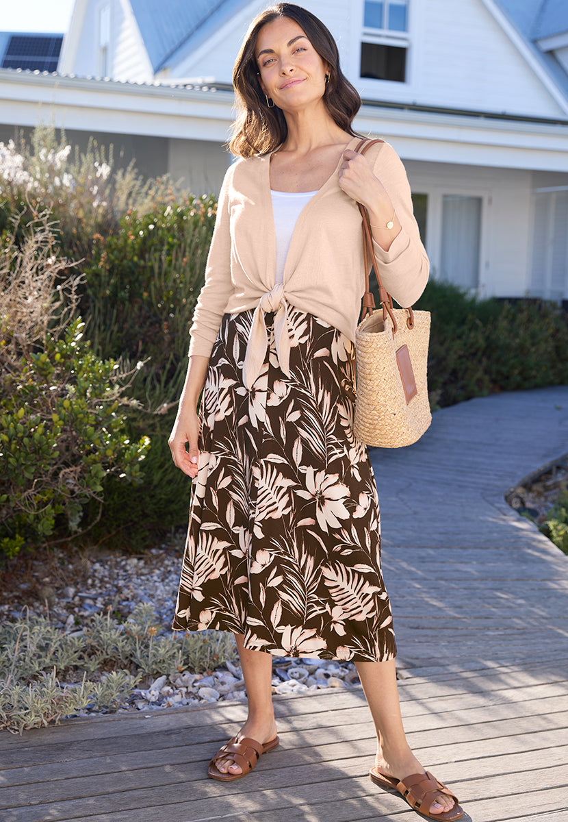 Kira Midi Pull on Elasticated Waist Skirt - Valleto Print