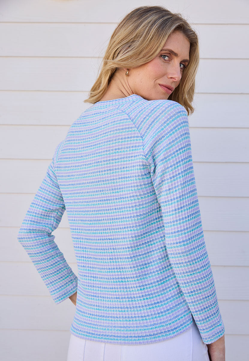 Leonora Long Sleeve Knitted Top - Pastel Multi Stripe