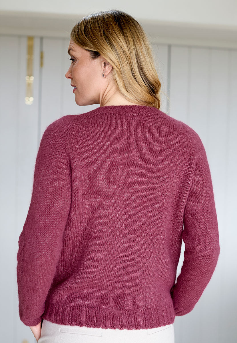Laila Long Sleeve Cable Jumper - Warm Rose Soft Red Alpaca Blend Crew Neck Cable Detail and Soft Ribbed Trims Back View
