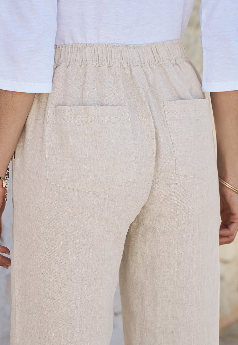 Lennie Linen Wide Leg Crop Trouser - Natural