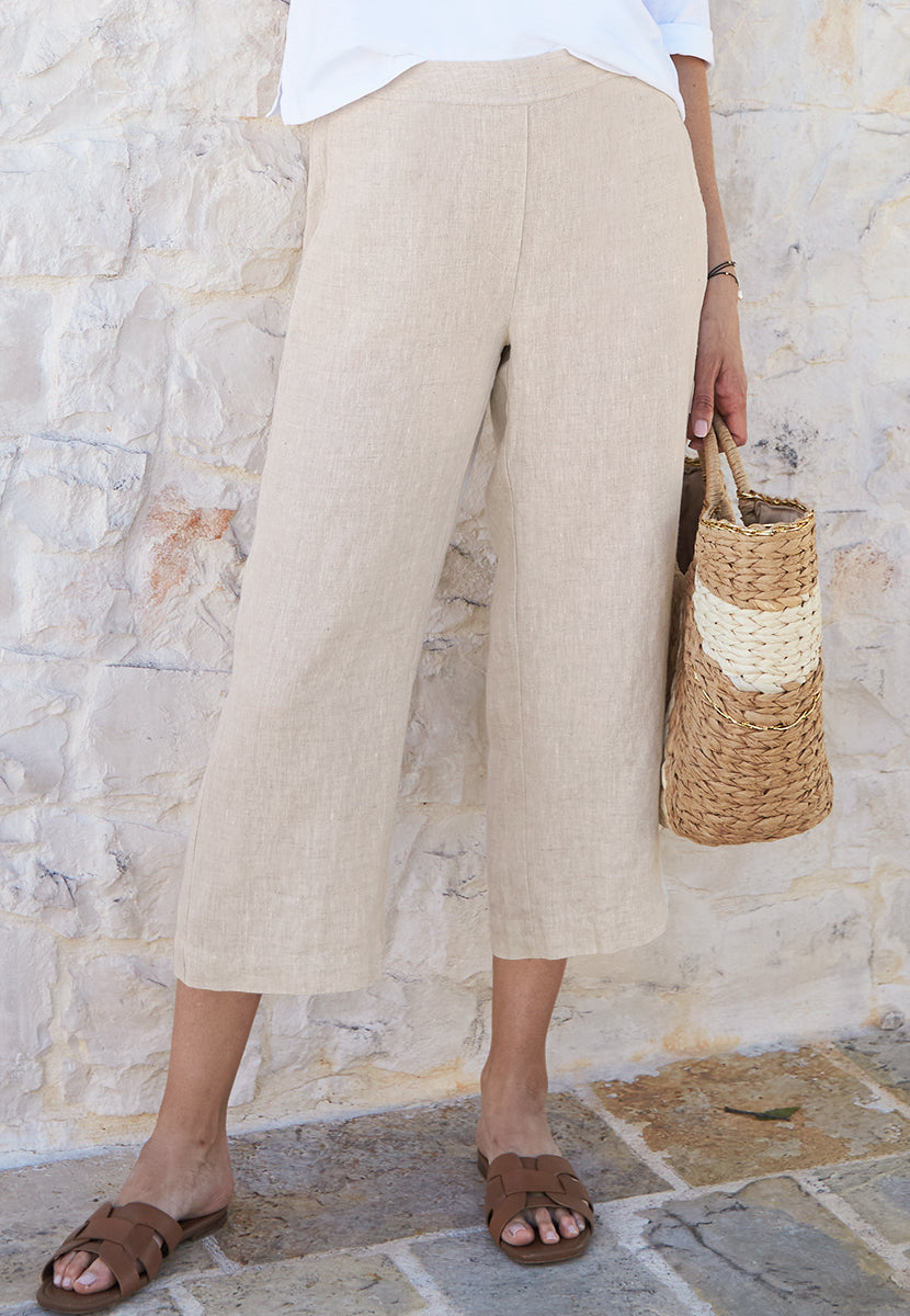 Lennie Linen Wide Leg Crop Trouser - Natural