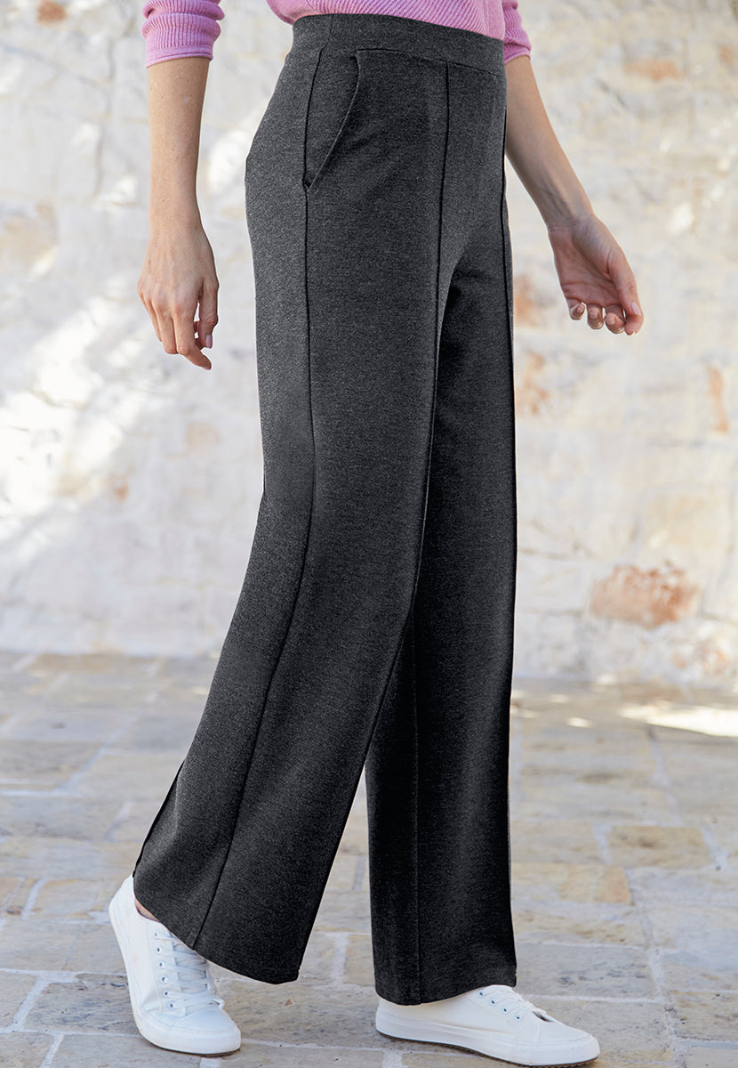 Lily Wide Leg Trouser - Charcoal Grey Marl