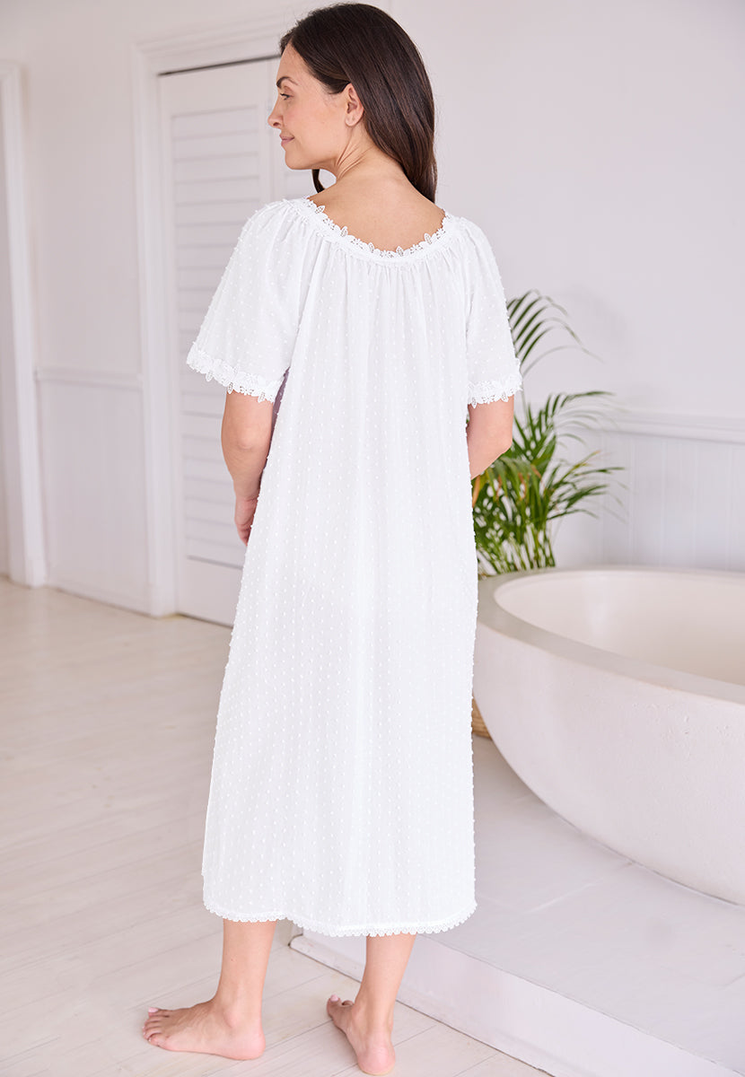 Lois Short Sleeve Pure Cotton Nightdress - White Dot