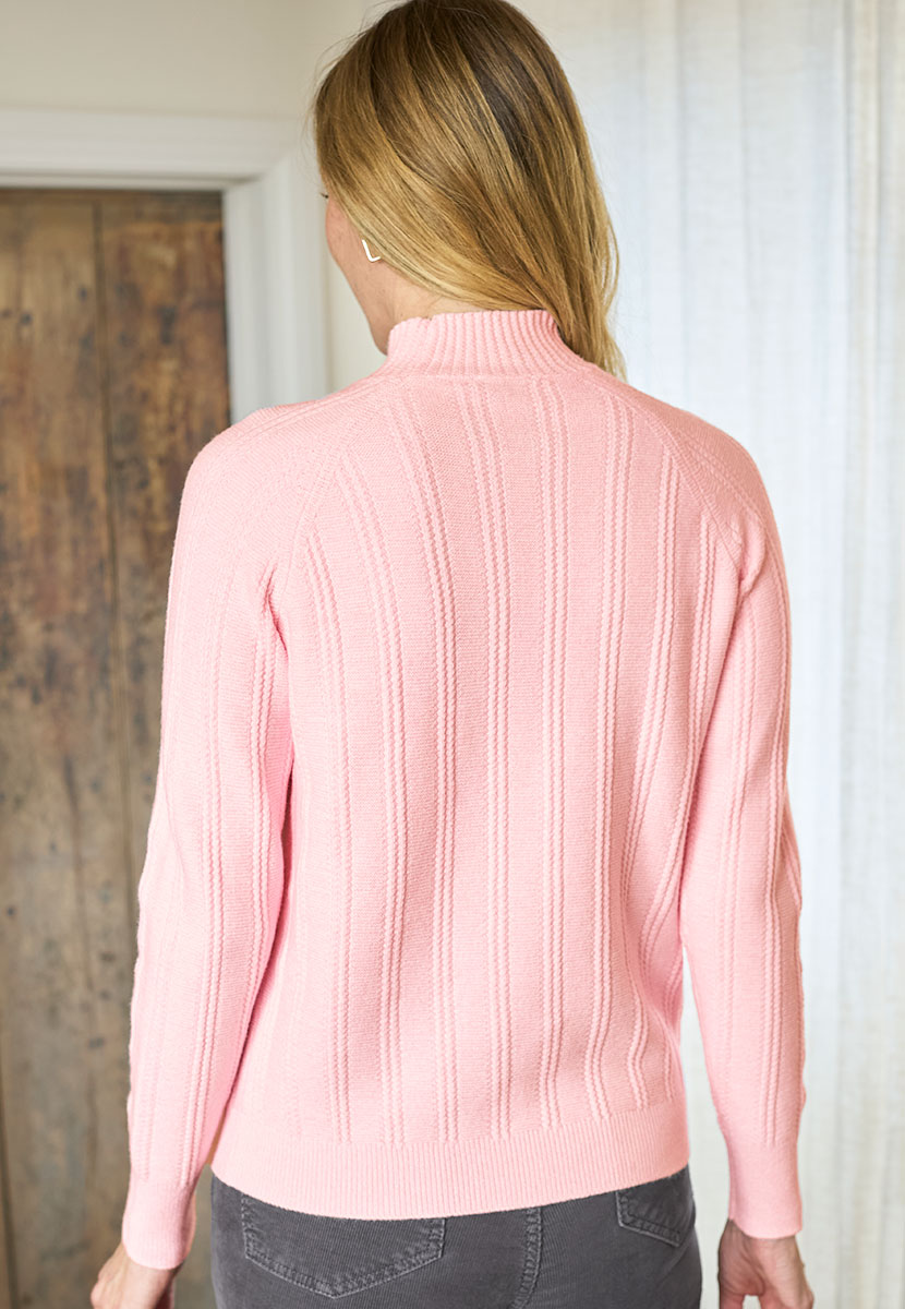 Lou Turtleneck Ribbed Jumper - Pale Pink Back View