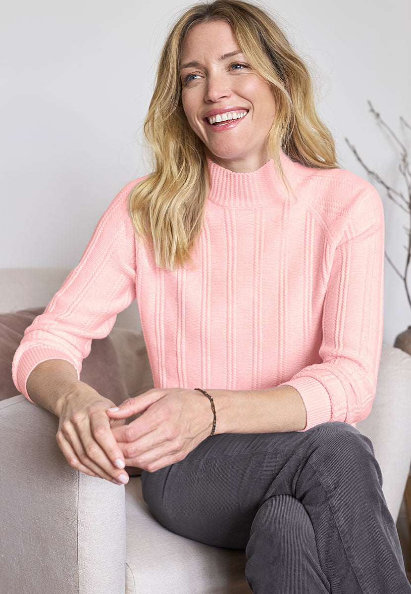 Lou Turtleneck Ribbed Jumper - Pale Pink Front Alt View