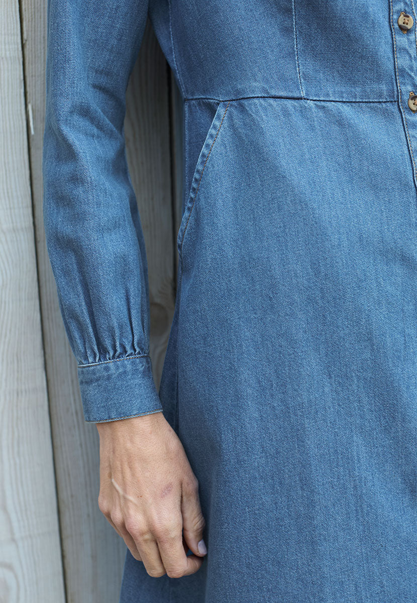 Louisa Denim Midi Dress - Mid Denim Detail View