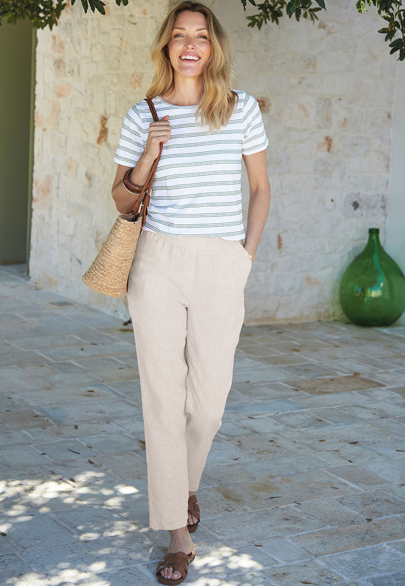 Lucia High Waist Tapered Linen Trouser - Natural