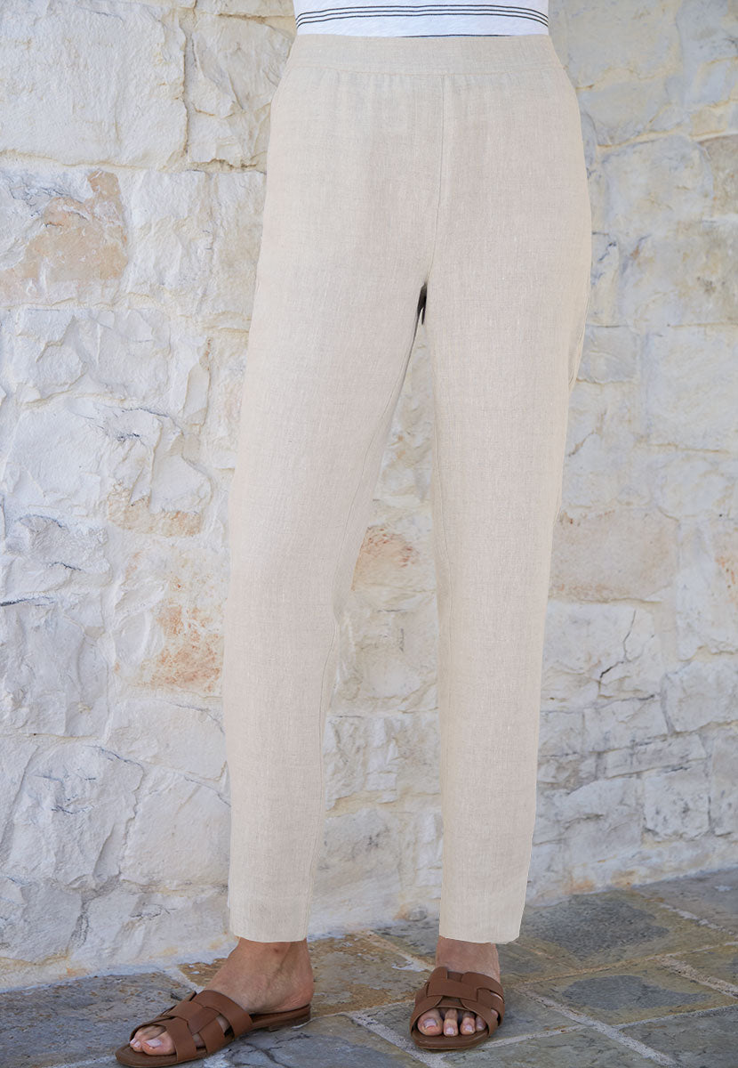 Lucia High Waist Tapered Linen Trouser - Natural