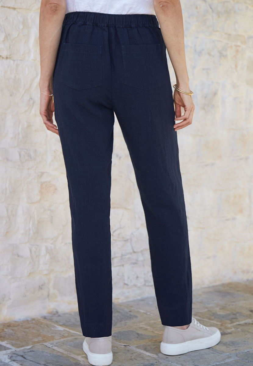 Lucia High Waist Tapered Linen Trouser - Navy