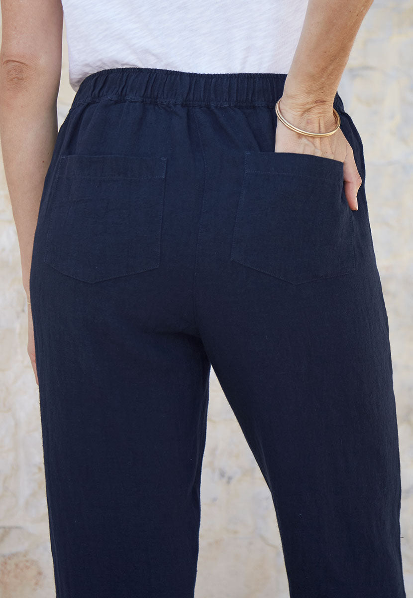 Lucia High Waist Tapered Linen Trouser - Navy
