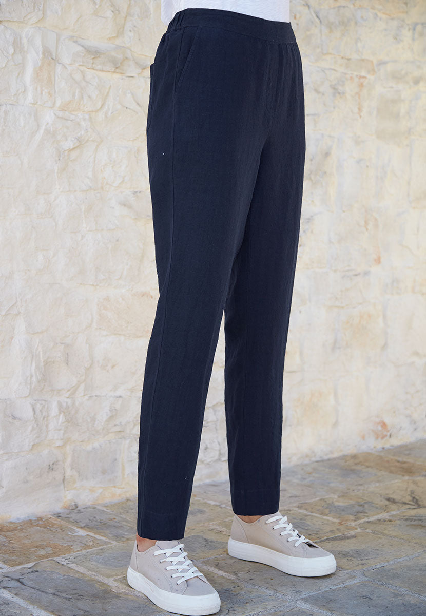 Lucia High Waist Tapered Linen Trouser - Navy