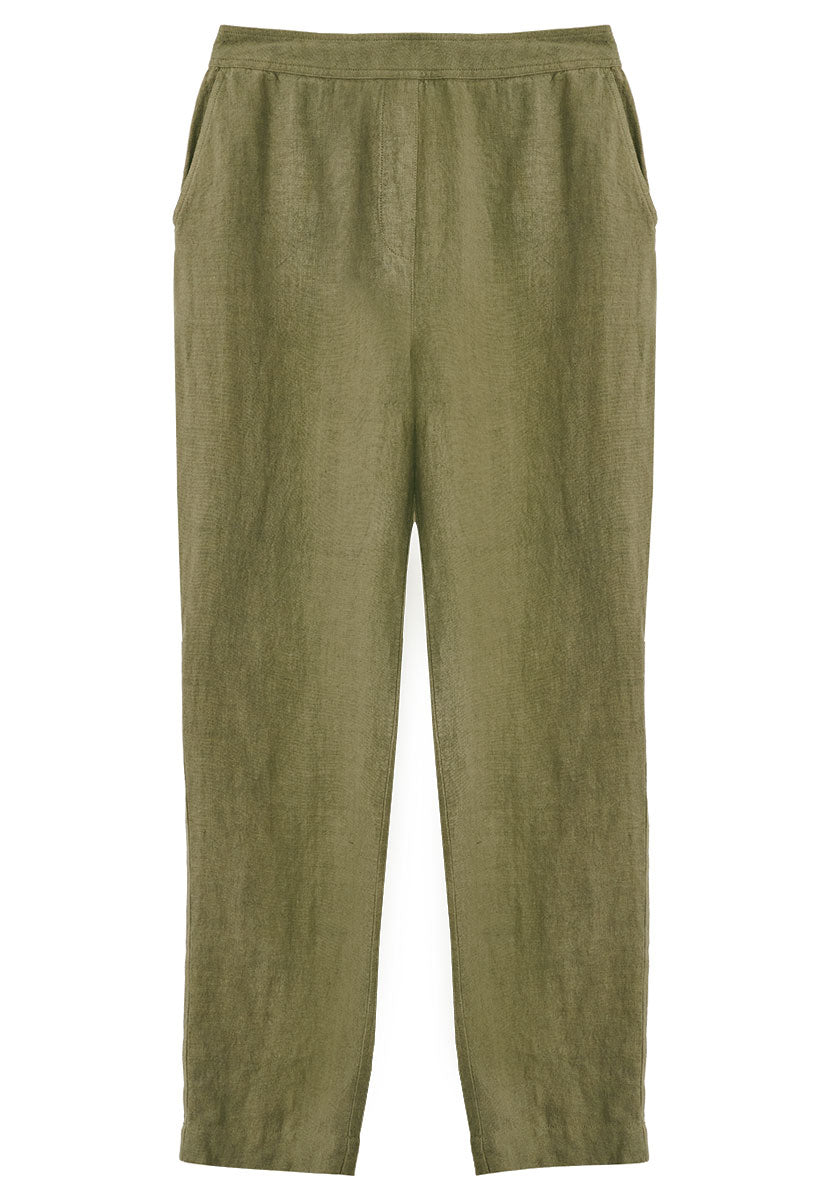 Lucia High Waist Tapered Linen Trouser - Rich Olive