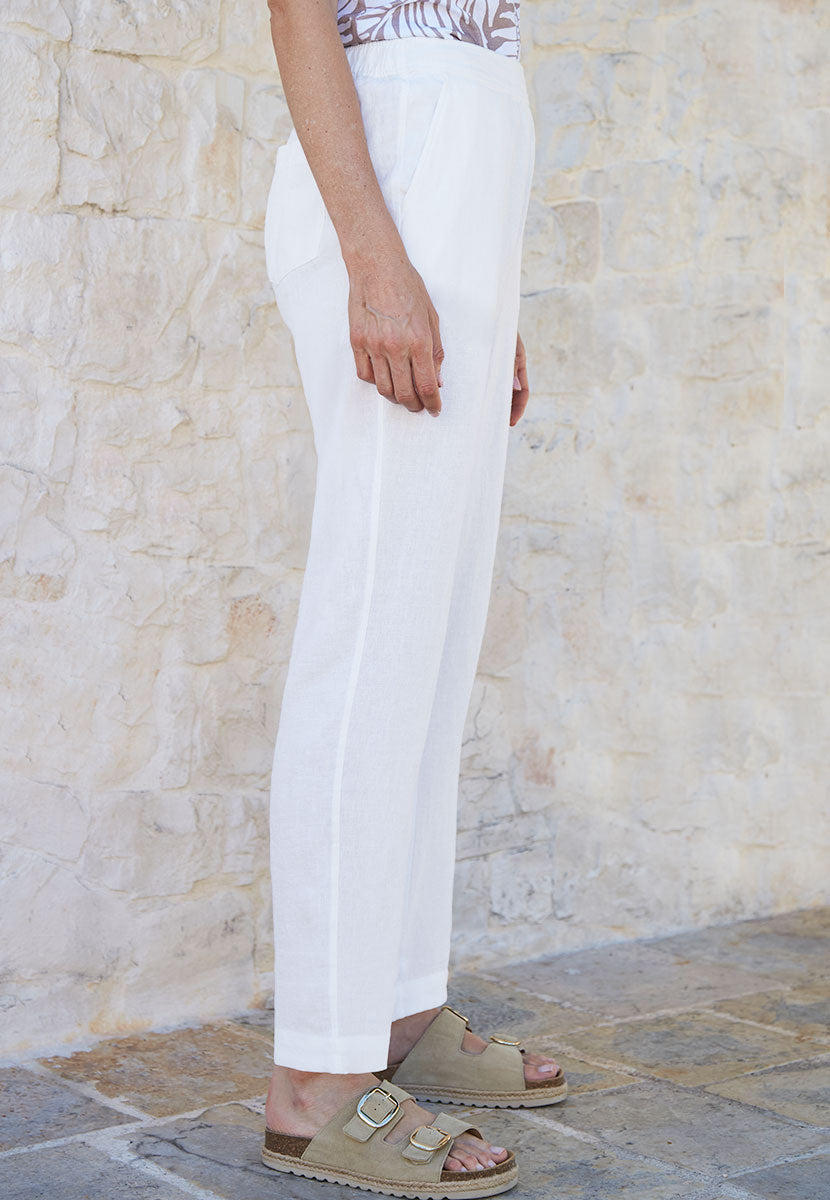 Lucia High Waist Tapered Linen Trouser - White
