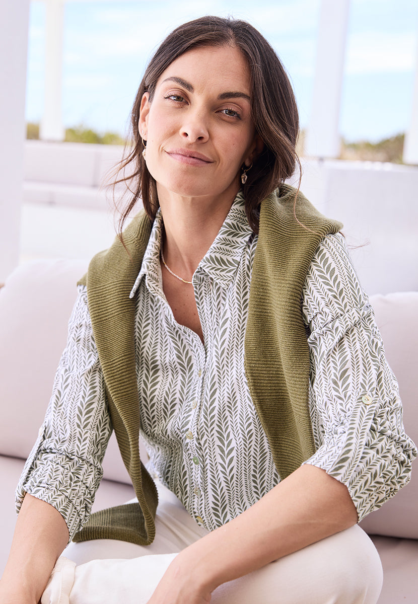 Lucille Cotton Jersey Long Sleeve Shirt - Folio Print