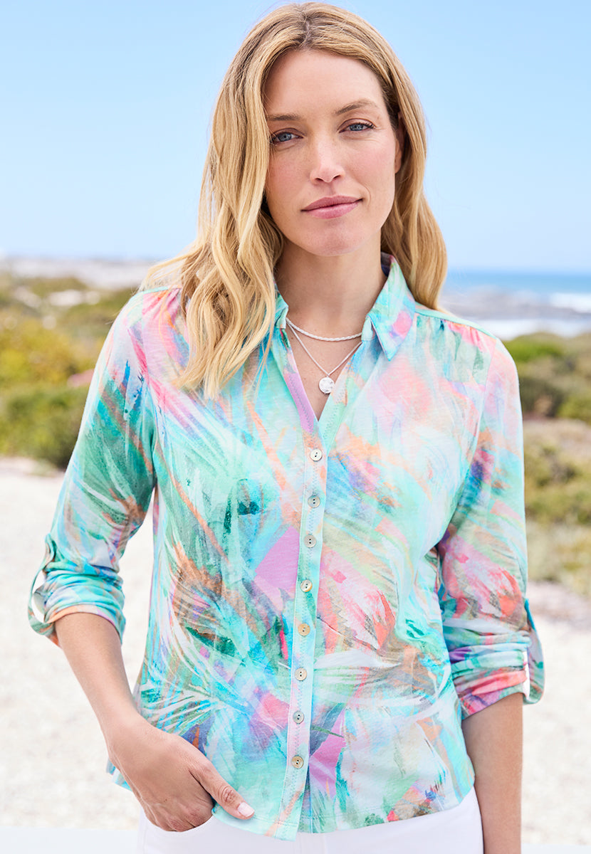 Lucille Cotton Jersey Long Sleeve Shirt - Monzo Print