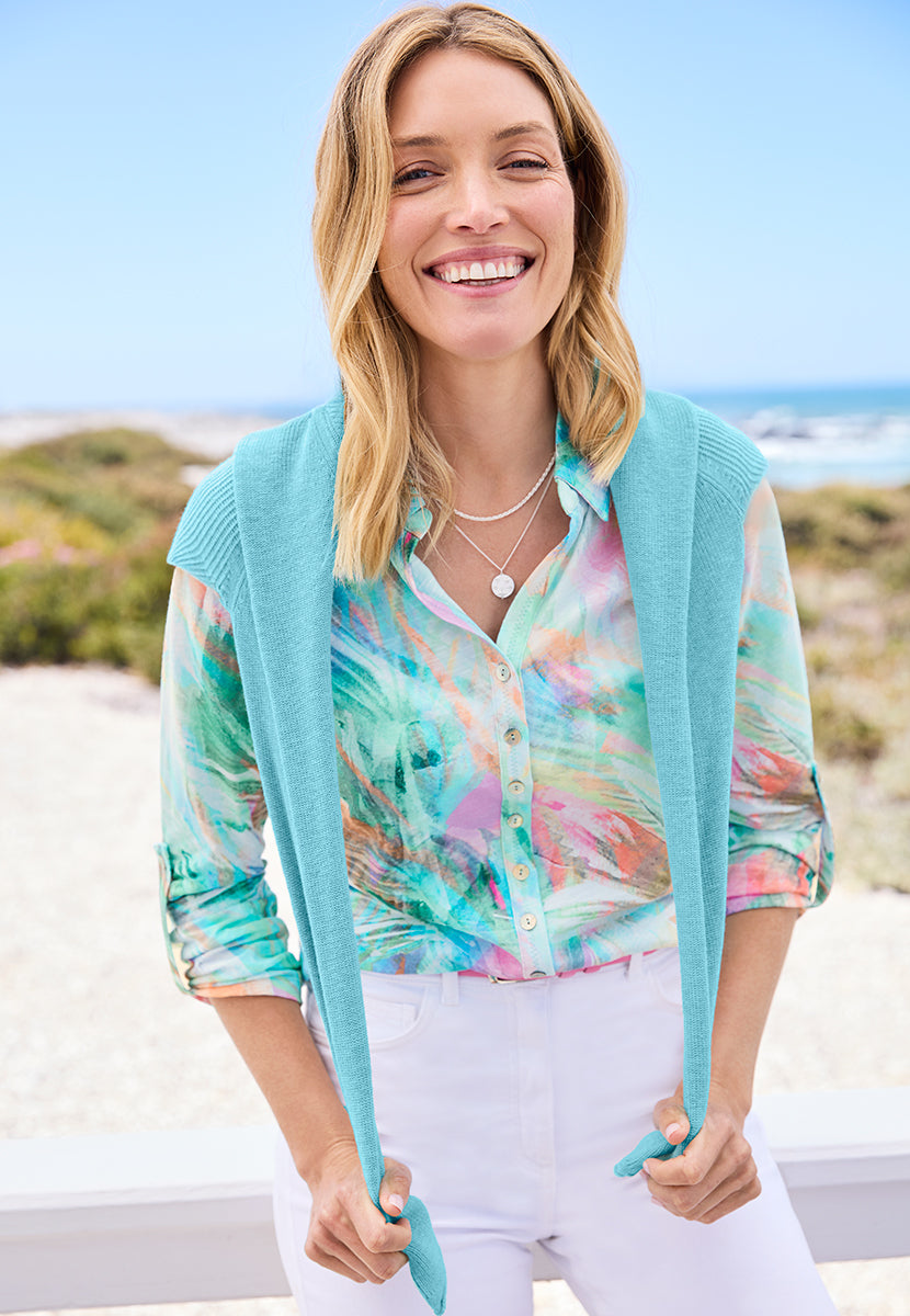 Lucille Cotton Jersey Long Sleeve Shirt - Monzo Print