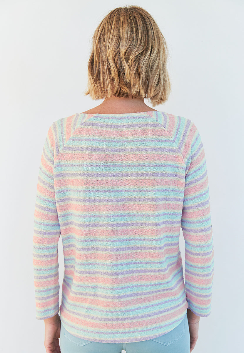 Lucinda Wide Neck Knitted Striped Top - Pastel Stripe