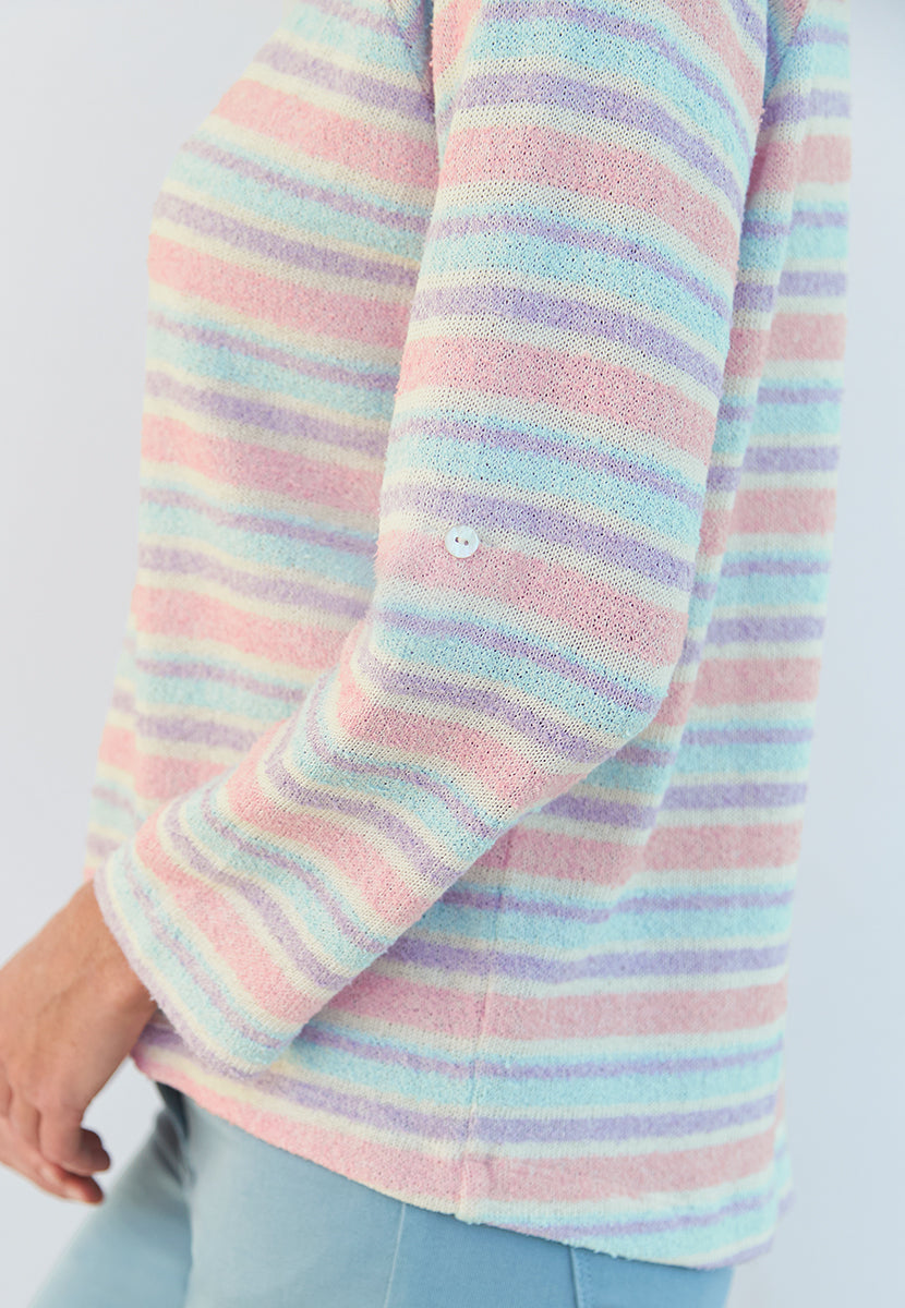 Lucinda Wide Neck Knitted Striped Top - Pastel Stripe