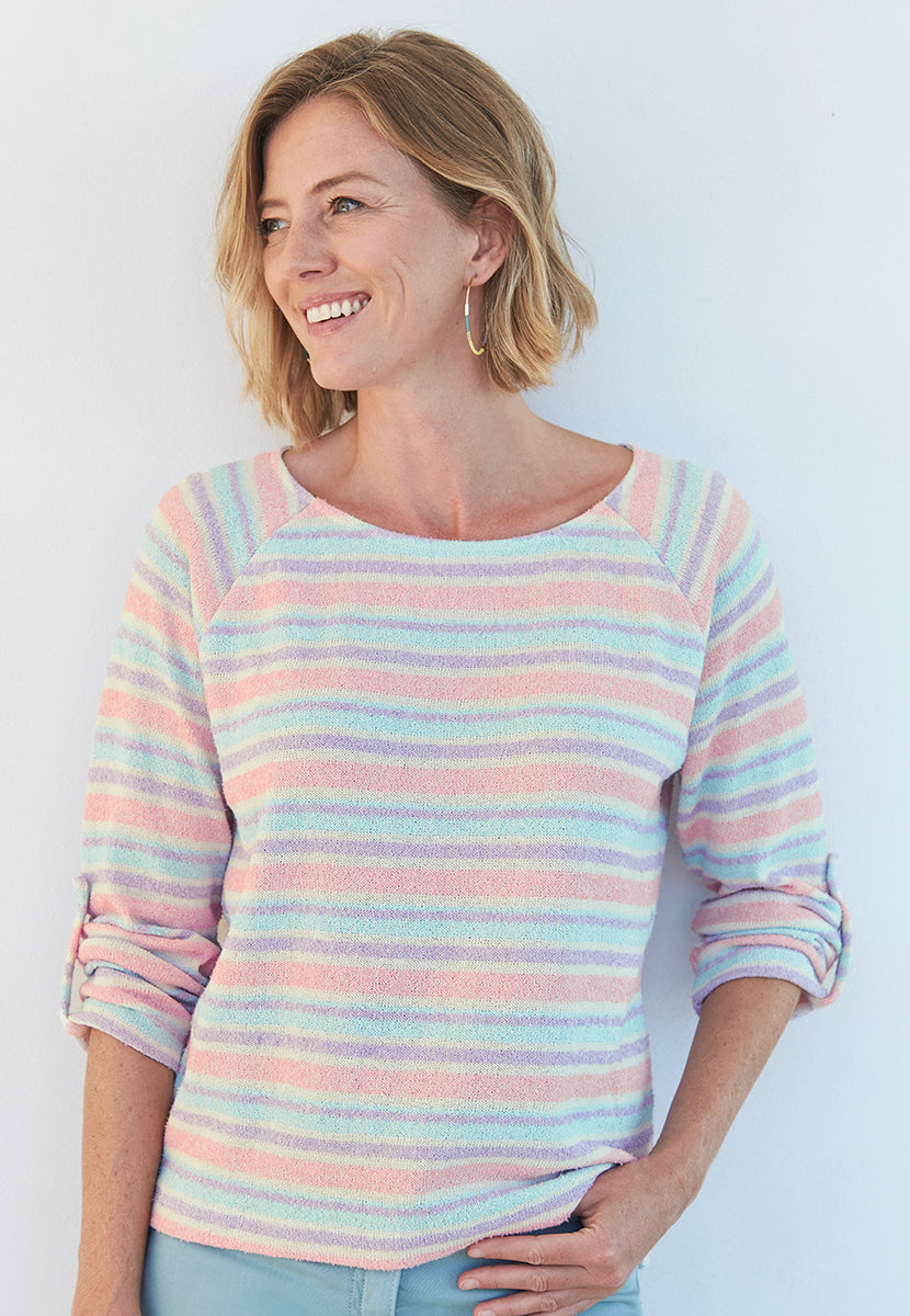 Lucinda Wide Neck Knitted Striped Top - Pastel Stripe