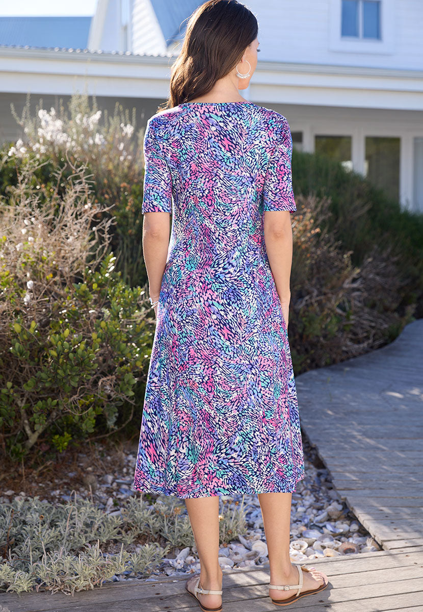 Lucy Short Sleeve Pull on Jersey Midi Dress - Ortana Print