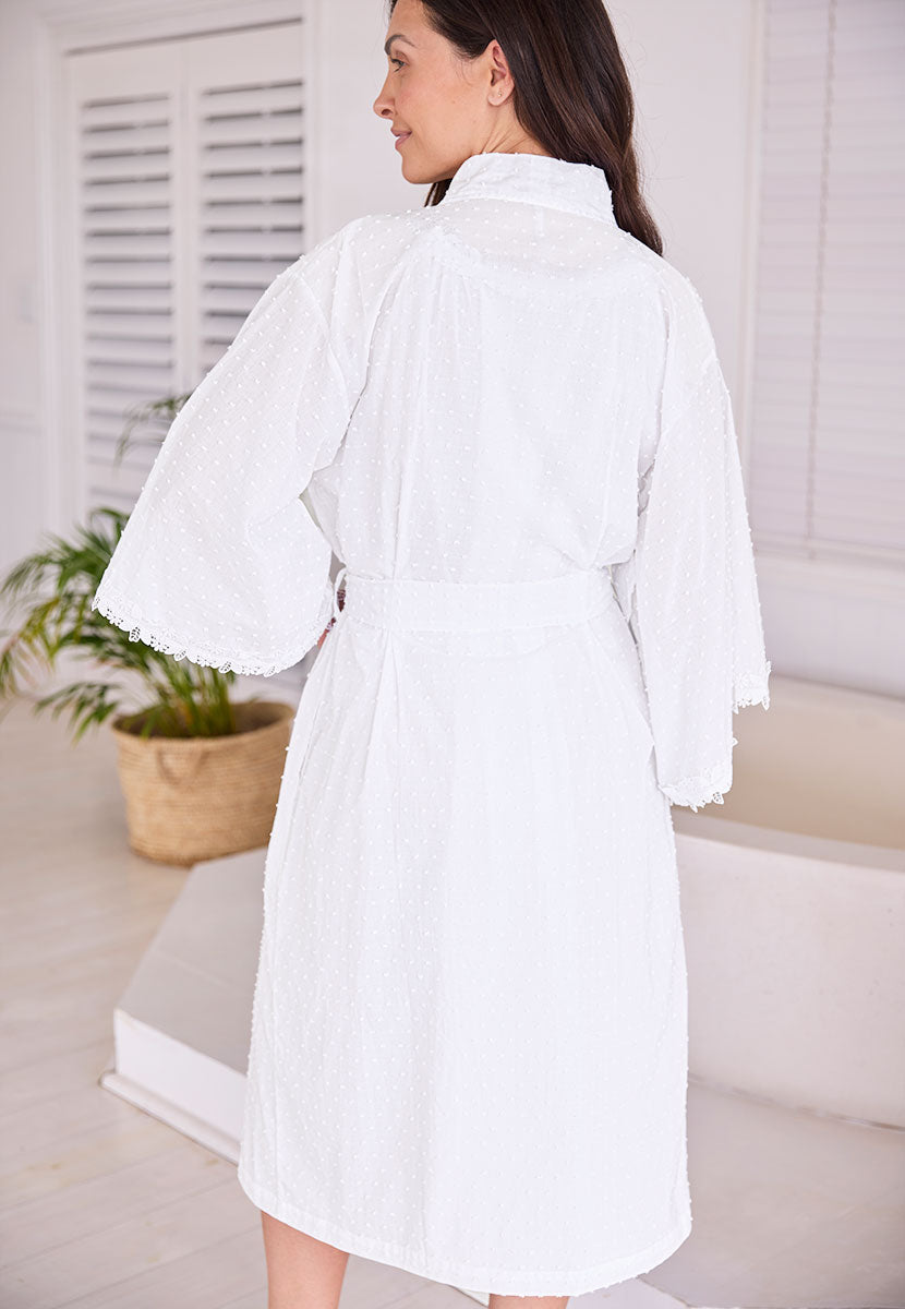 Luna Wide Sleeve Pure Cotton Kimono - White Dot