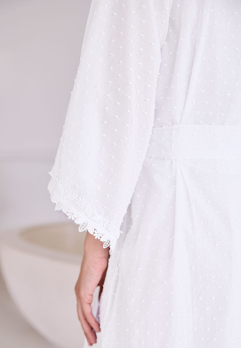 Luna Wide Sleeve Pure Cotton Kimono - White Dot