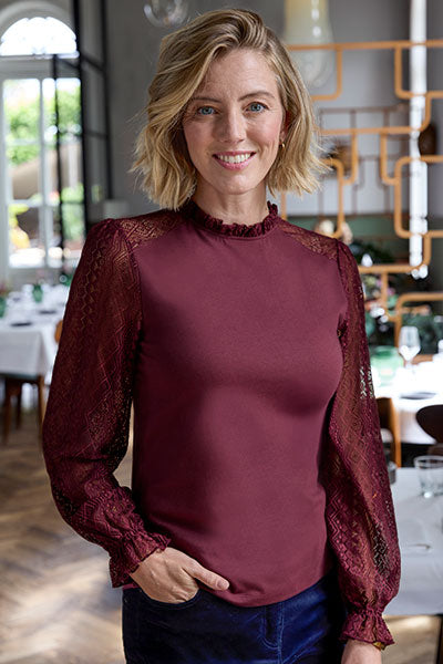Mabel Lacy Long Sleeve Jersey Top - Berry Front Alt View