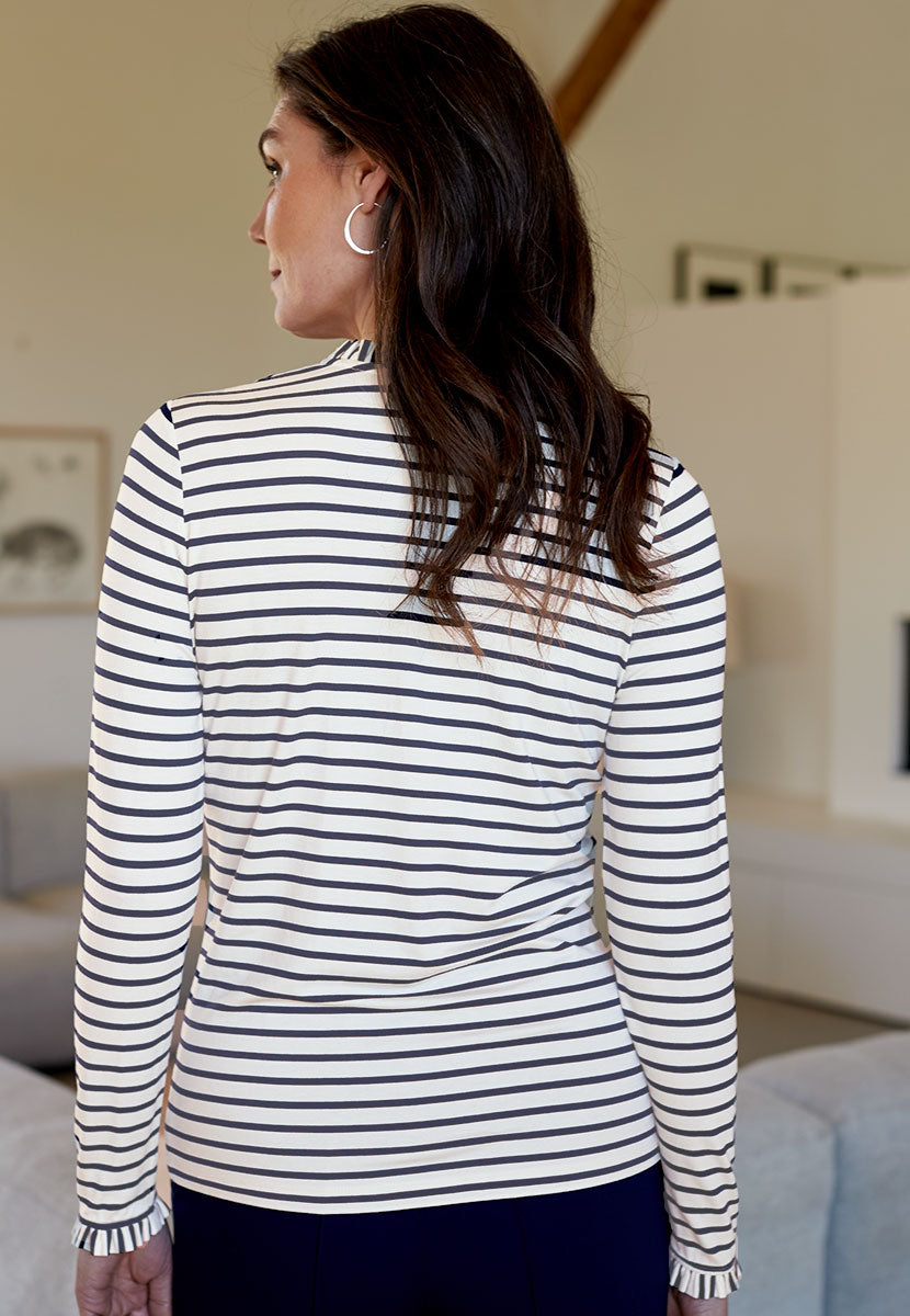 Mae Striped Top - Ivory/Navy