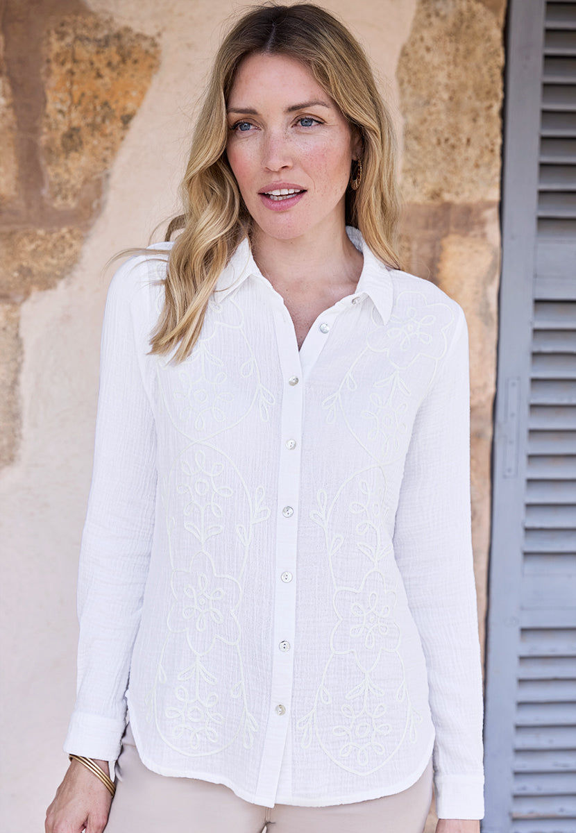 Maeve Embroidered Cotton Shirt - White