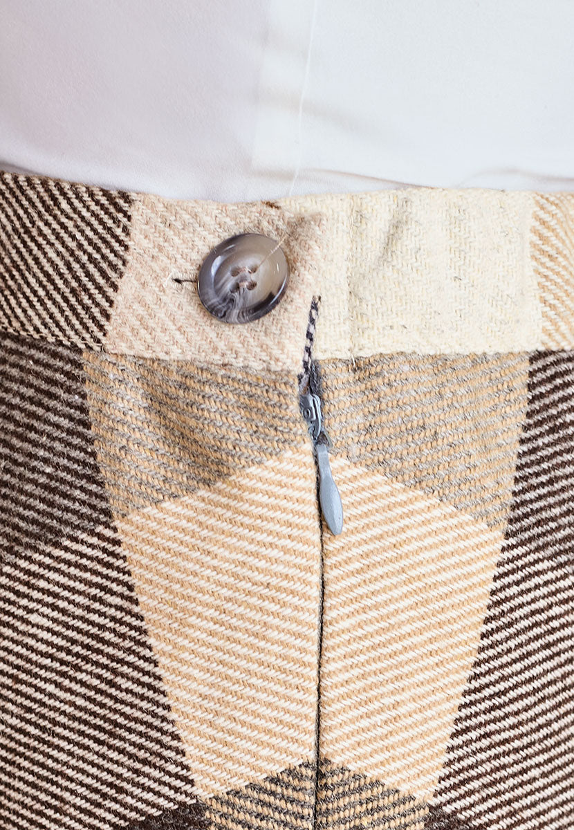 Mara Wool Blend Skirt - Neutral Check Detail View