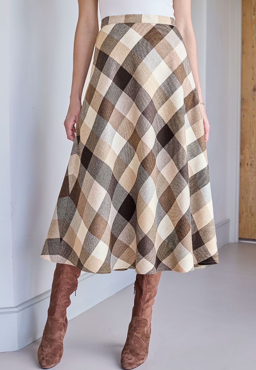 Mara Wool Blend Skirt - Neutral Check Front Alt View