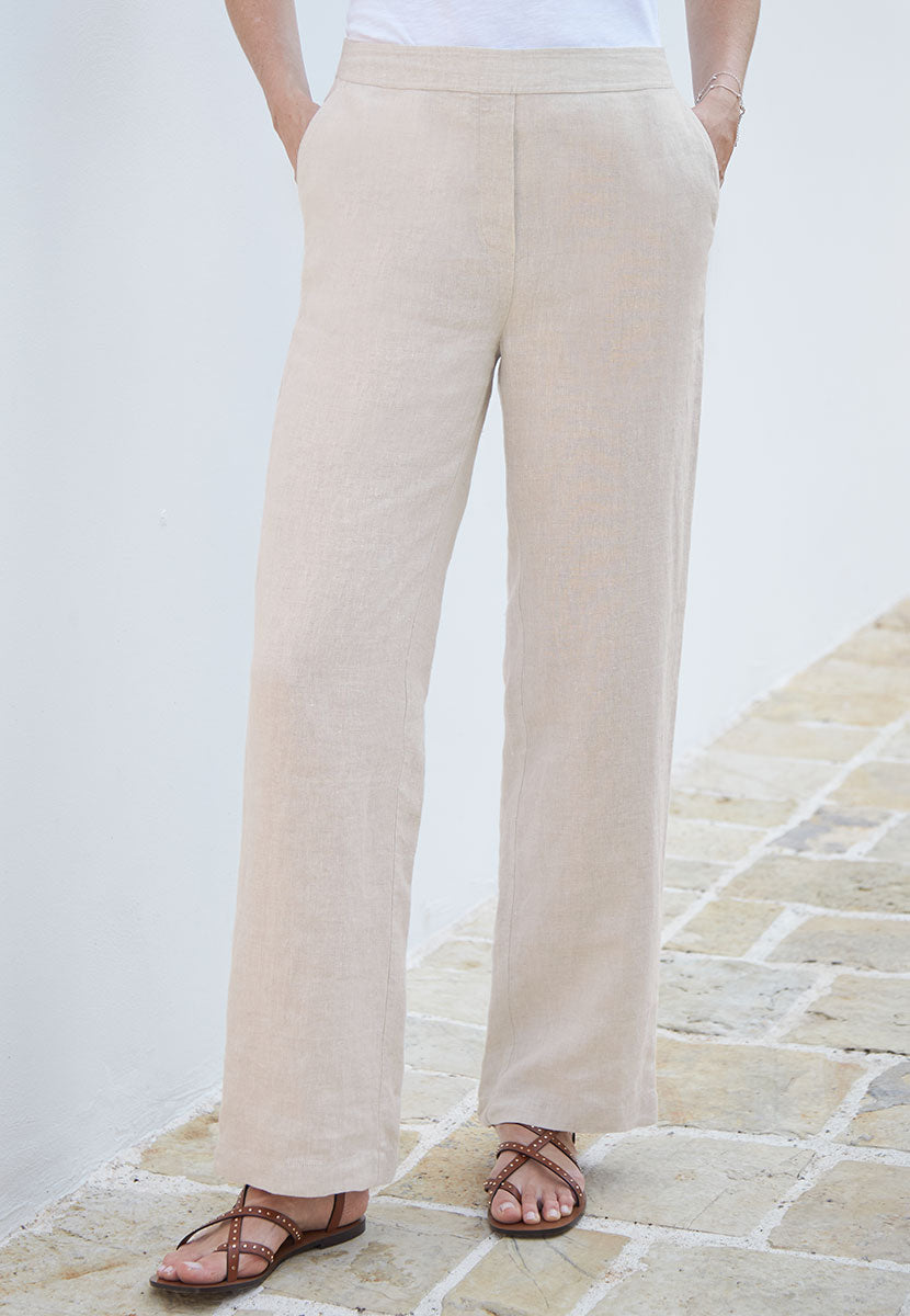 Marcella Wide Leg Linen Trouser - Natural