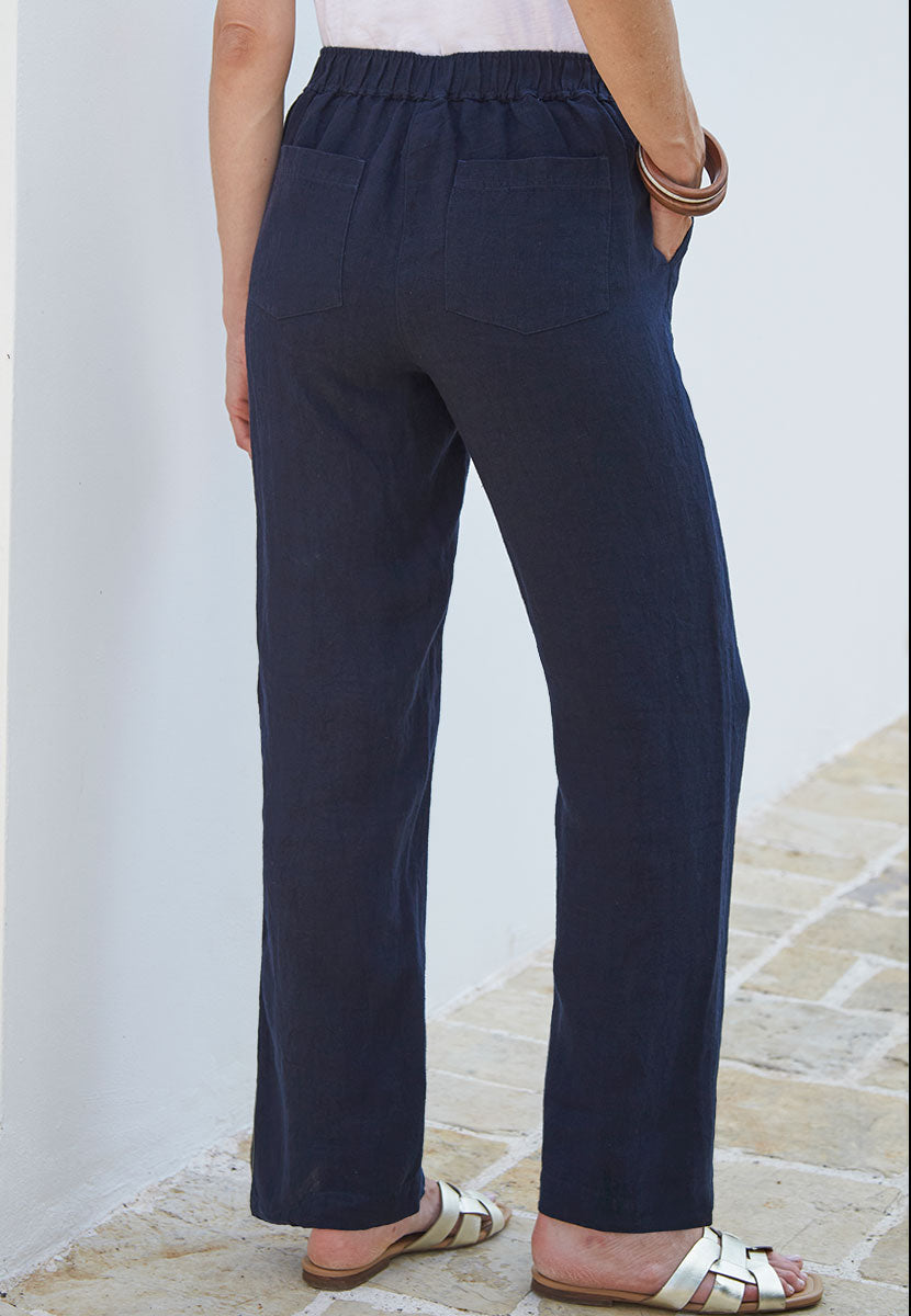Marcella Wide Leg Linen Trouser - Navy