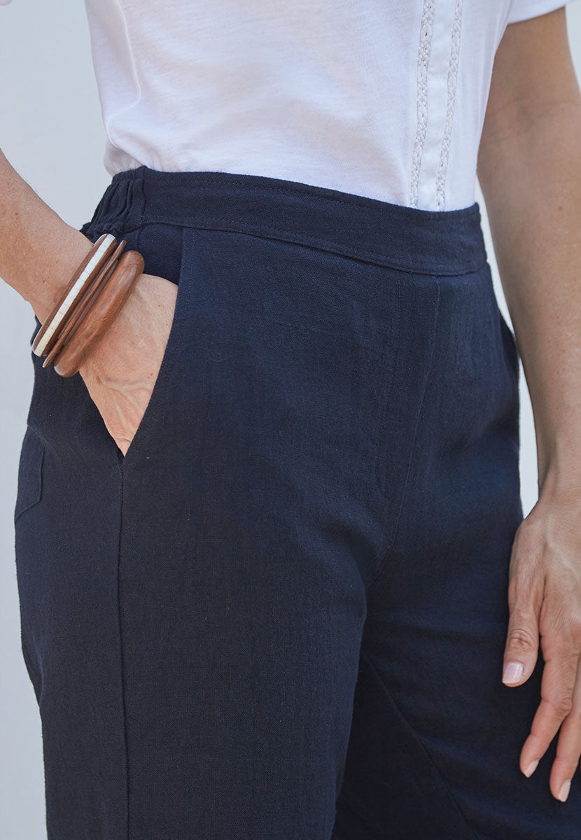 Marcella Wide Leg Linen Trouser - Navy