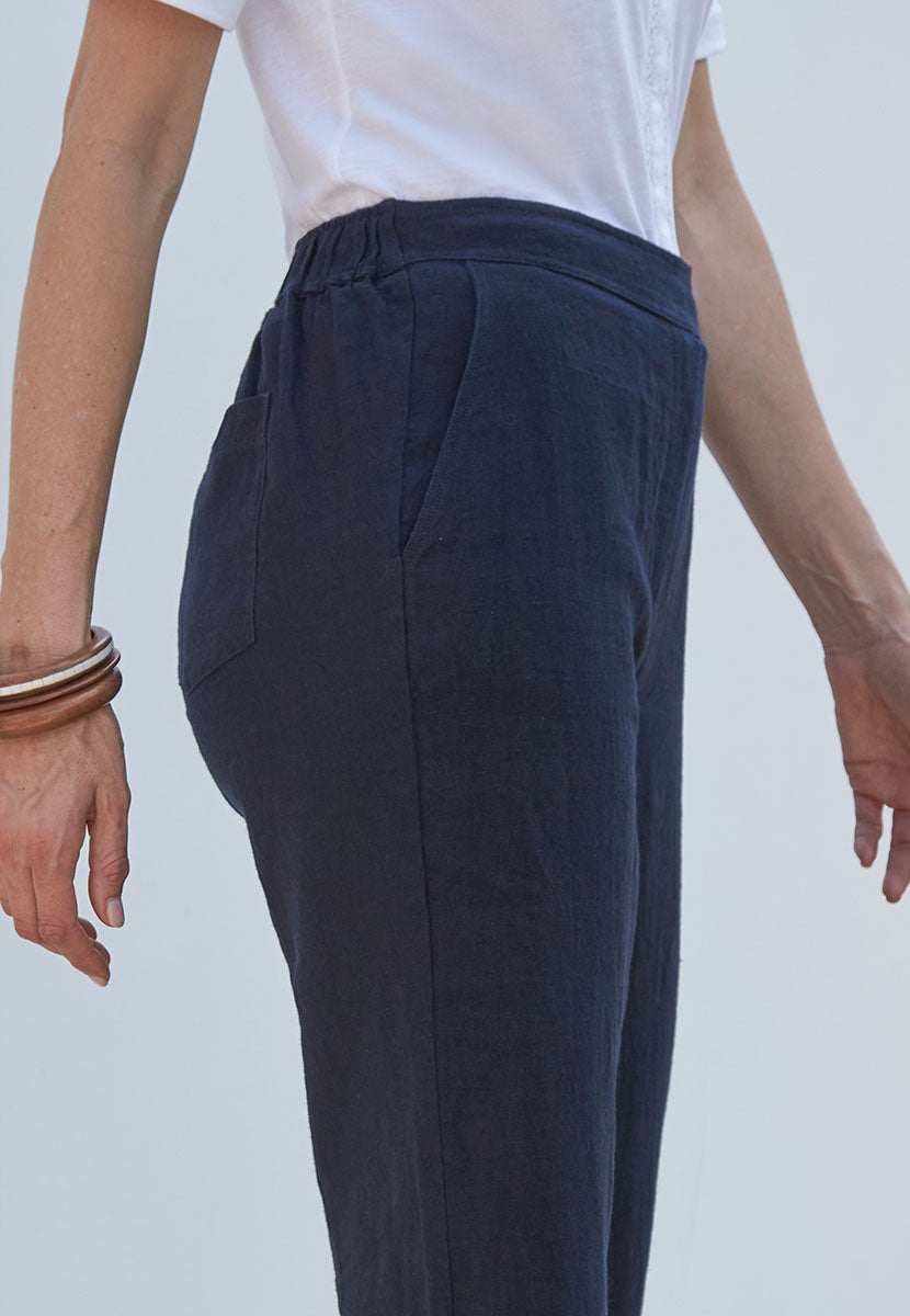 Marcella Wide Leg Linen Trouser - Navy