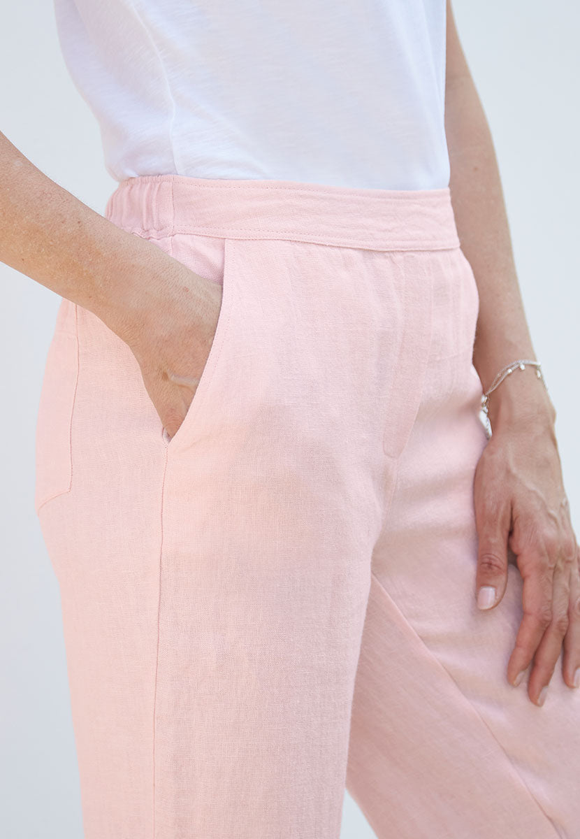 Marcella Wide Leg Linen Trouser - Pale Pink