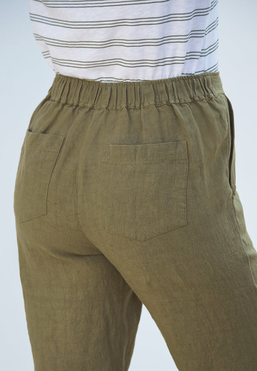Marcella Wide Leg Linen Trouser - Rich Olive