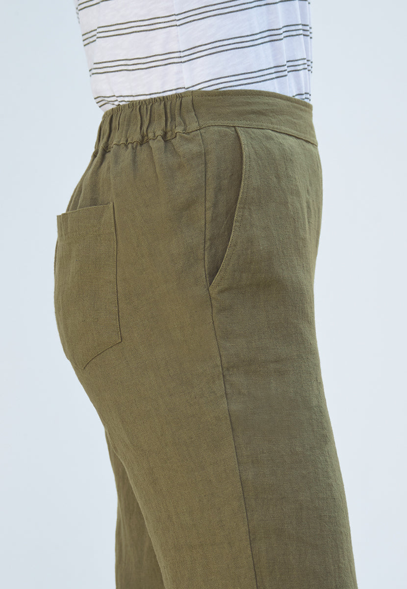 Marcella Wide Leg Linen Trouser - Rich Olive