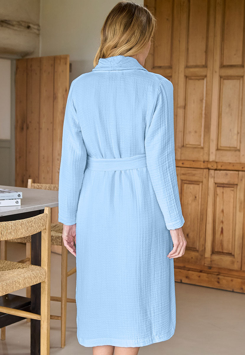 Mari Double Cloth Pure Cotton Robe - Blue